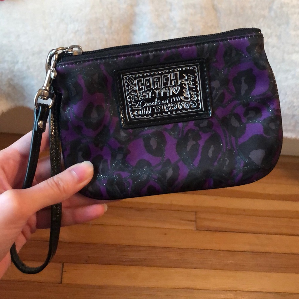 Coach Purple/Black Animal Print Sparkly Wristlet
